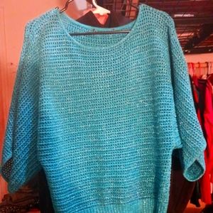 LADIES' Blue Sparkley Oversized Knit Pullover Sweater